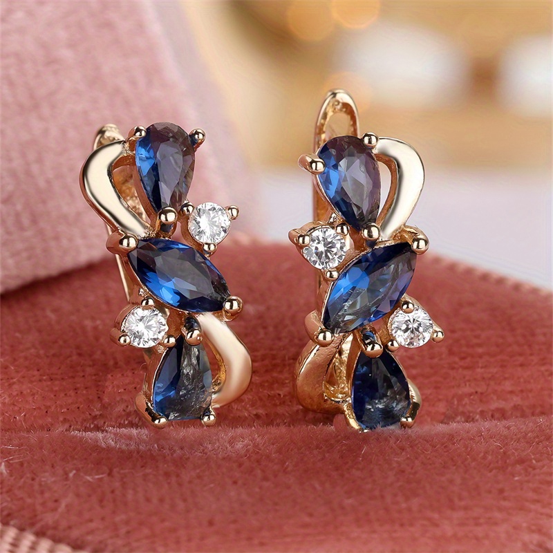 Women's Blue Stone Water Shape Drop Earrings, Luxury Design
